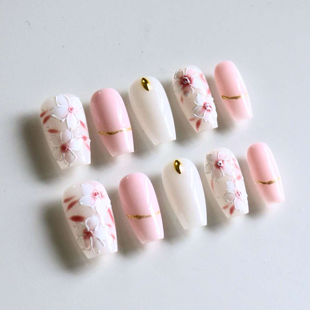 4Pcs White Sakura Nail Stickers Ladies Nail Art Decoration Supplies  Self-Adhesive Hand Pressed On Nails Nail Decals | SHEIN Singapore