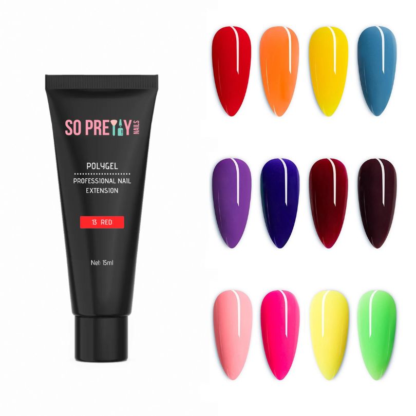 polygel builder gel nail extension vibrant colour pallet red orange yellow blue green 
