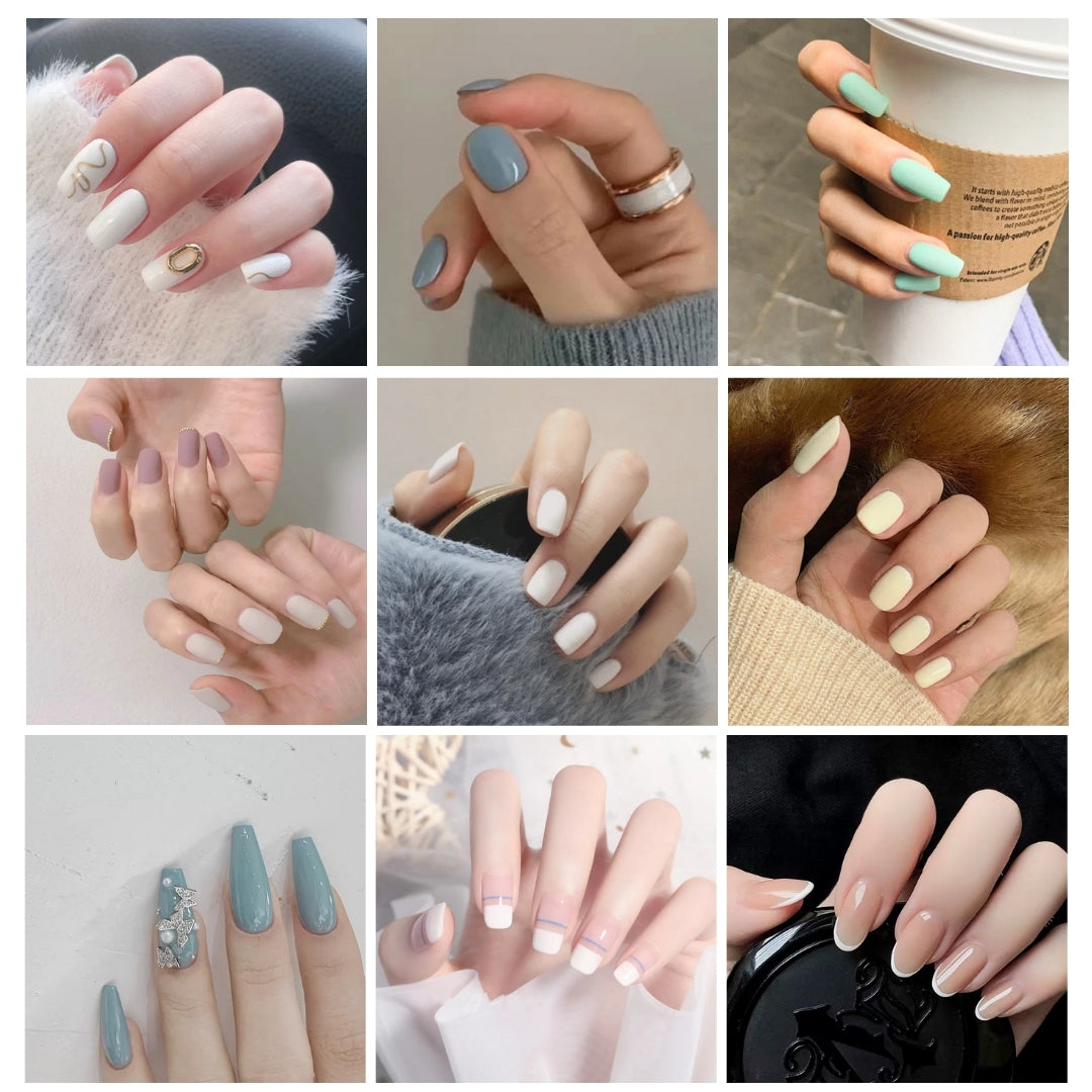 Collage of user-generated nail art designs using So Pretty Nails' gel polish in various colors and patterns.