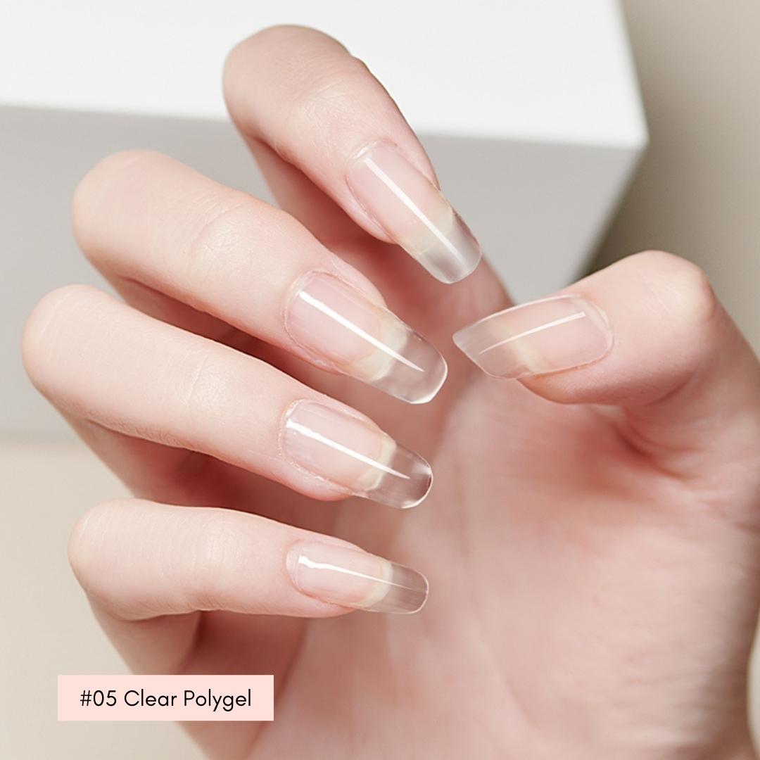 polygel builder gel nail extensions clear colours effect on hand